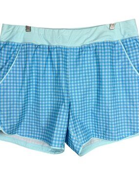 Lands End Women's 18 Blue Gingham Swim Shorts Built in Brief Pockets Quick Dry